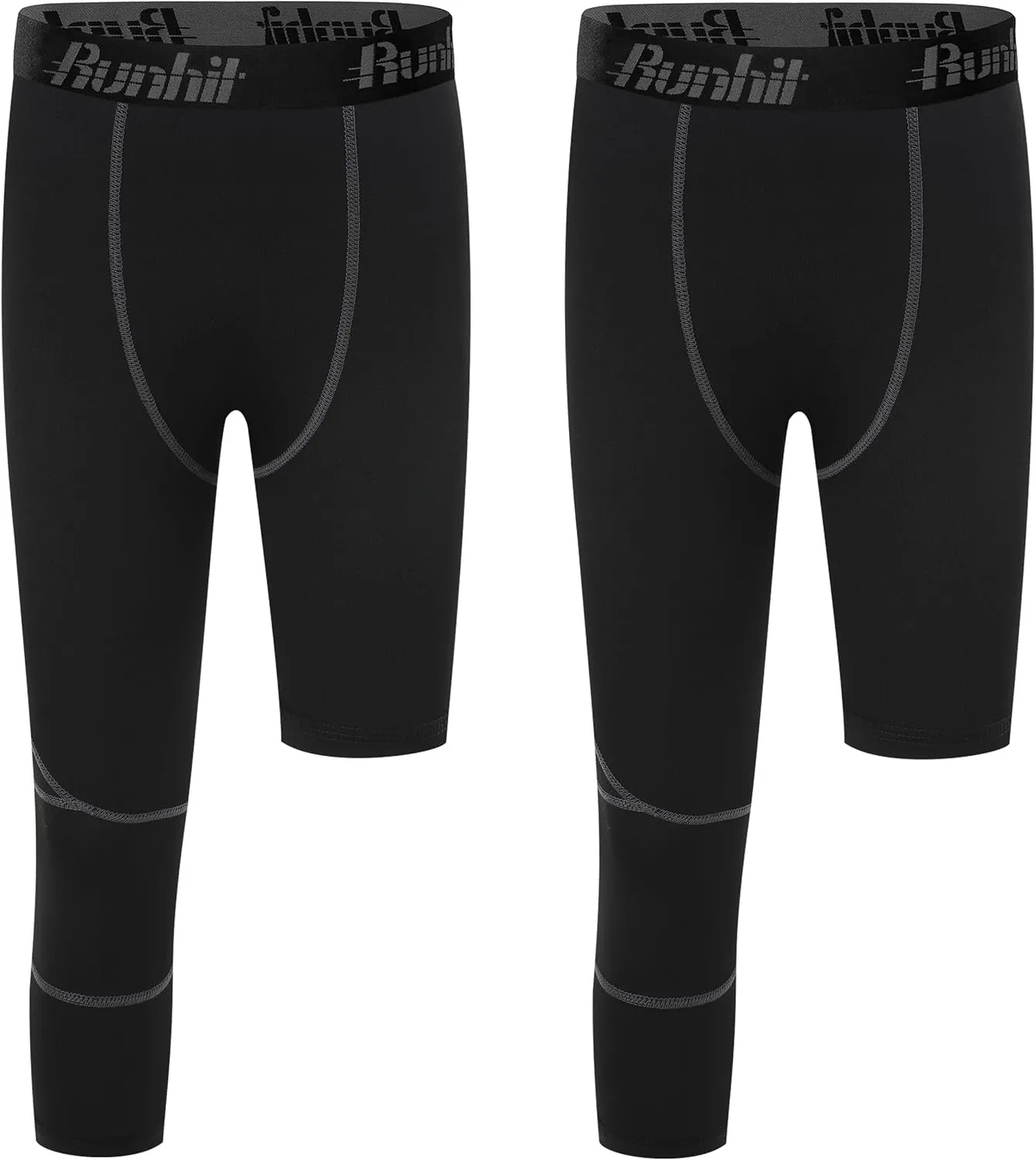 Runhit 3/4 One Leg Boys Compression Leggings,Athletic Tights Basketball Compression Pants,Youth Boys Base Layer Pants