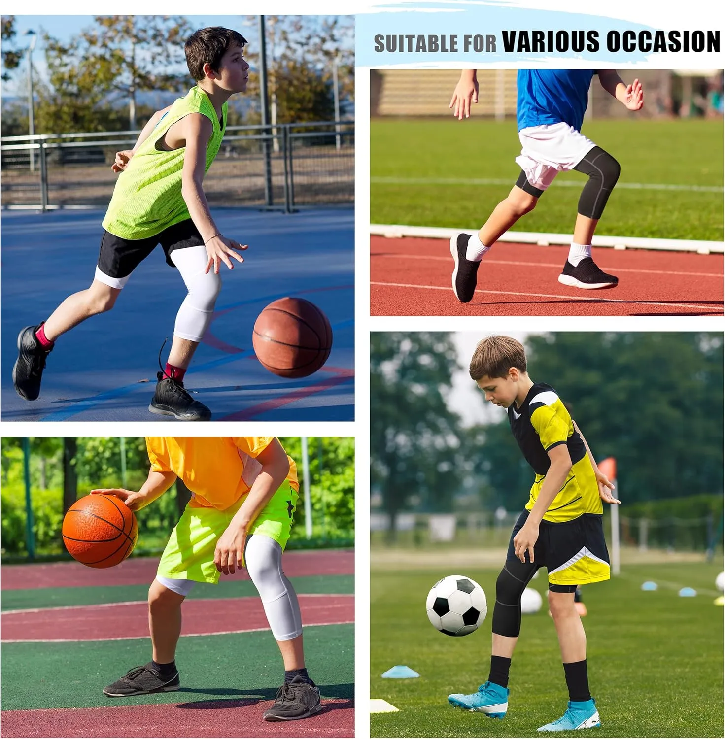 Runhit 3/4 One Leg Boys Compression Leggings,Athletic Tights Basketball Compression Pants,Youth Boys Base Layer Pants