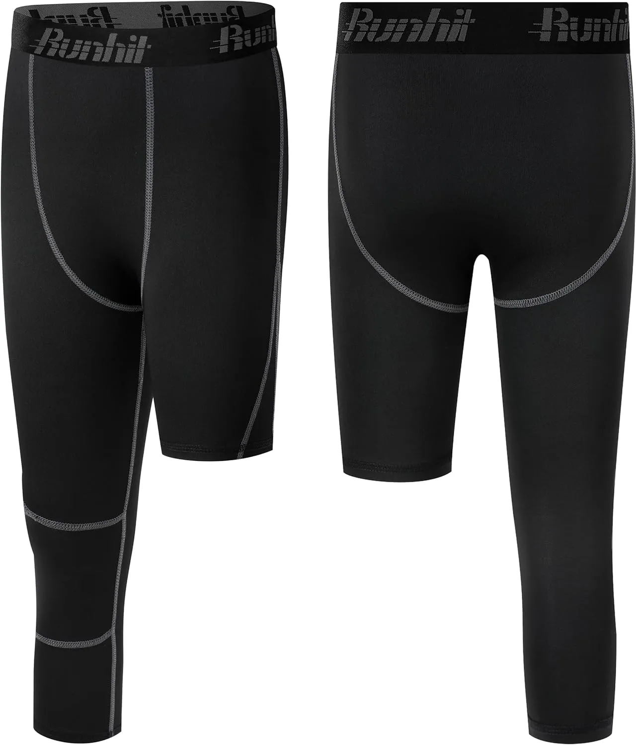 Runhit 3/4 One Leg Boys Compression Leggings,Athletic Tights Basketball Compression Pants,Youth Boys Base Layer Pants
