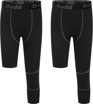 Runhit 3/4 One Leg Boys Compression Leggings,Athletic Tights Basketball Compression Pants,Youth Boys Base Layer Pants