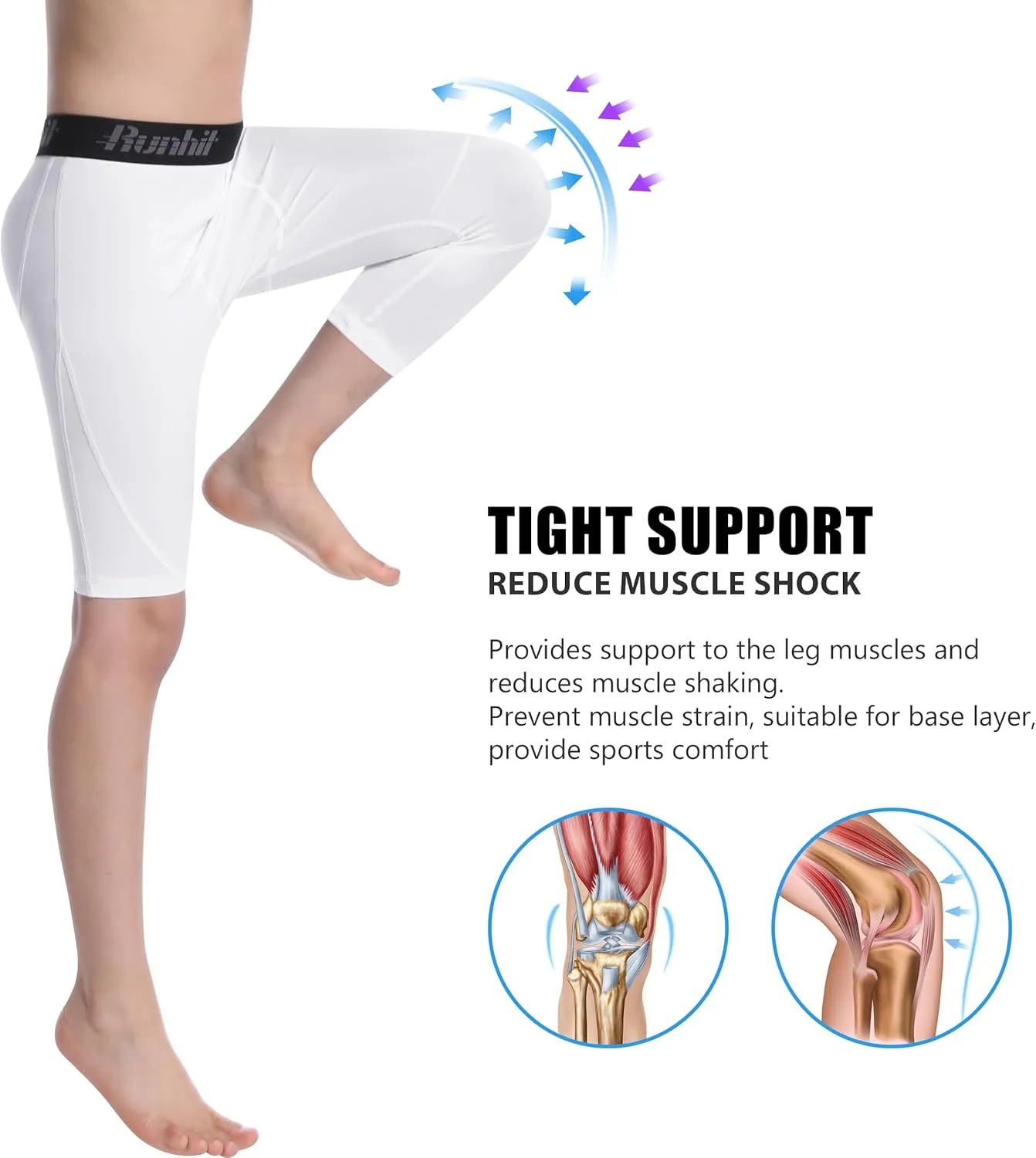Runhit 3/4 One Leg Boys Compression Leggings,Athletic Tights Basketball Compression Pants,Youth Boys Base Layer Pants
