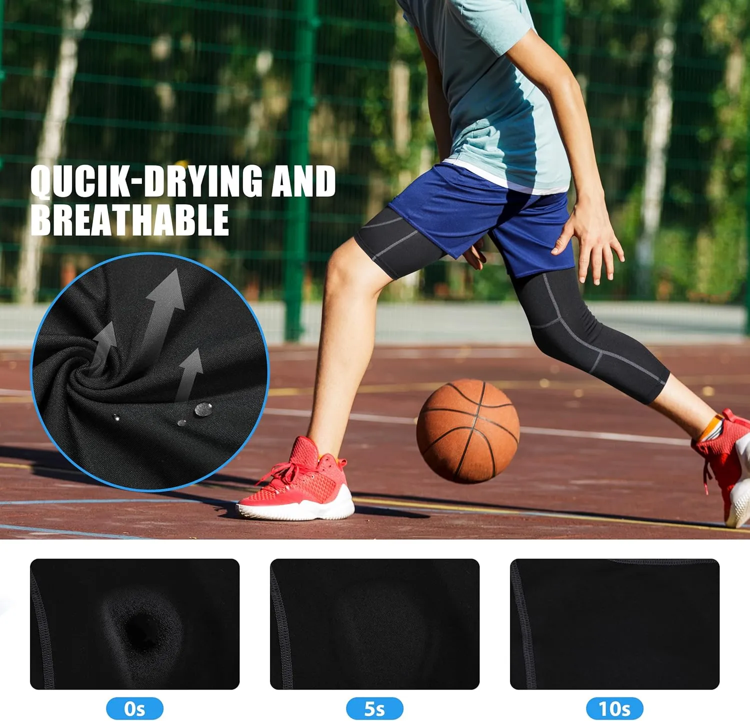 Runhit 3/4 One Leg Boys Compression Leggings,Athletic Tights Basketball Compression Pants,Youth Boys Base Layer Pants