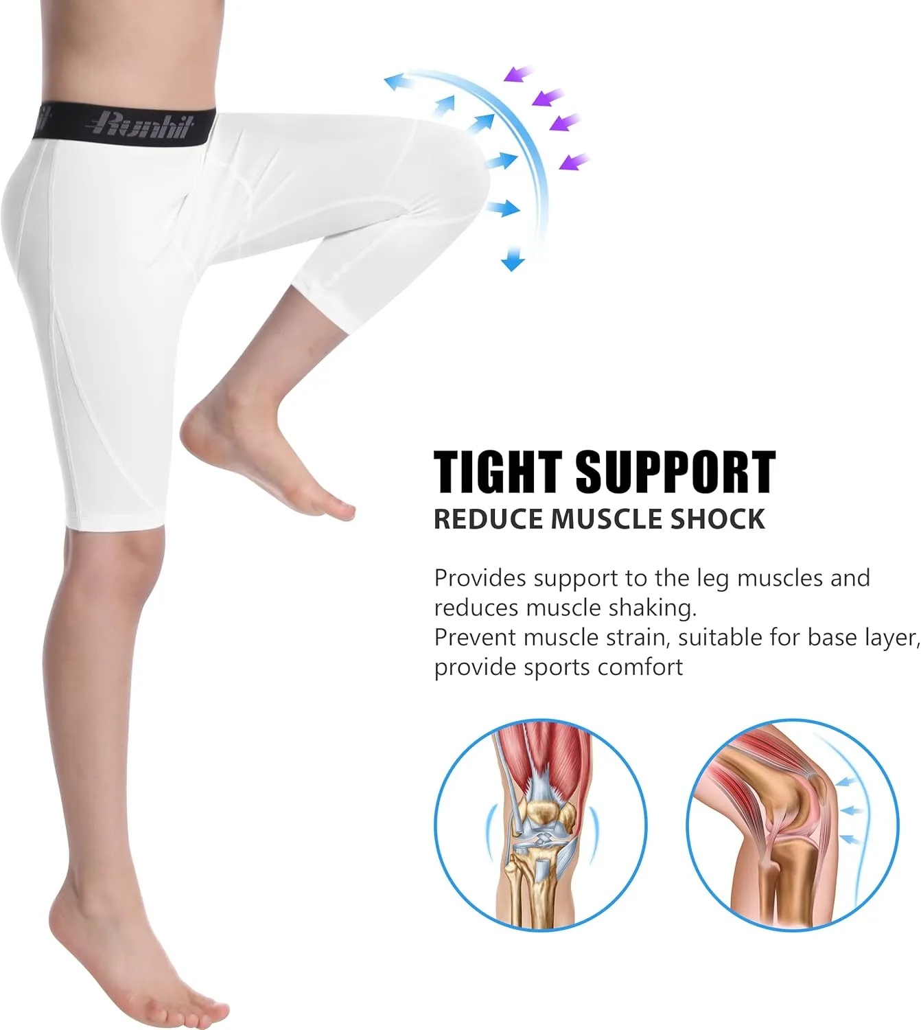 Runhit 3/4 One Leg Boys Compression Leggings,Athletic Tights Basketball Compression Pants,Youth Boys Base Layer Pants