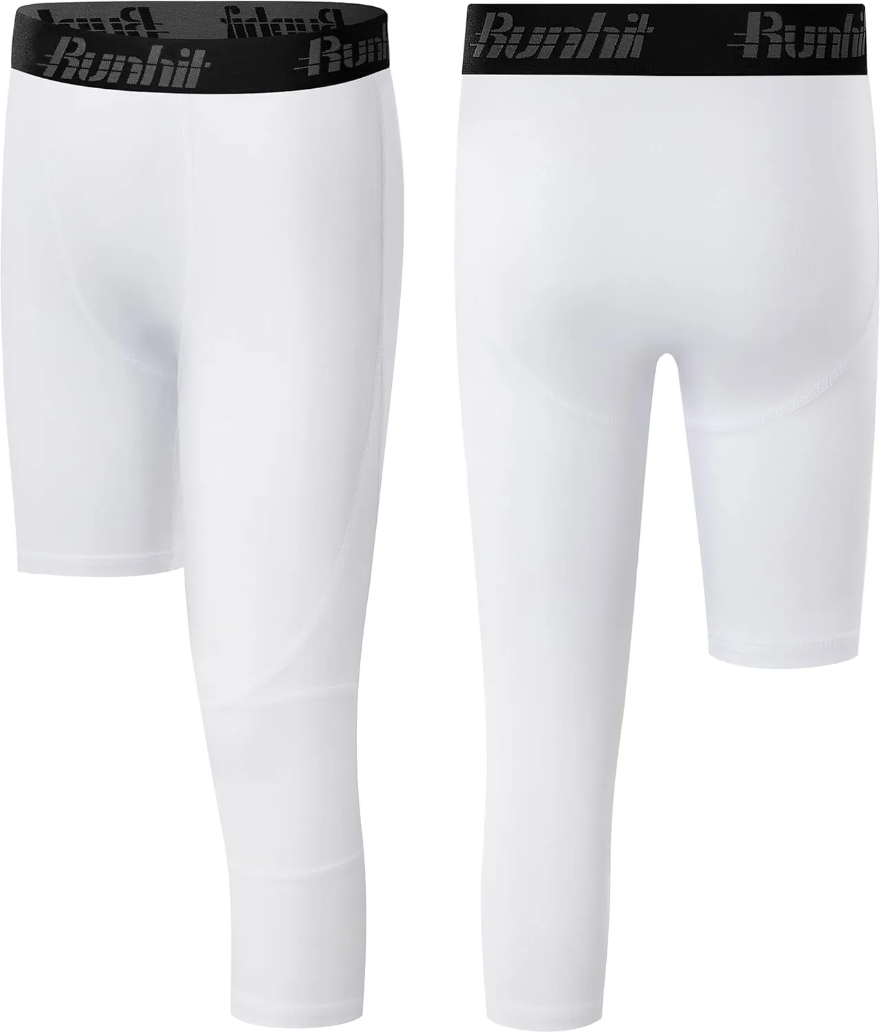 Runhit 3/4 One Leg Boys Compression Leggings,Athletic Tights Basketball Compression Pants,Youth Boys Base Layer Pants