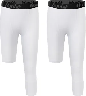 Runhit 3/4 One Leg Boys Compression Leggings,Athletic Tights Basketball Compression Pants,Youth Boys Base Layer Pants