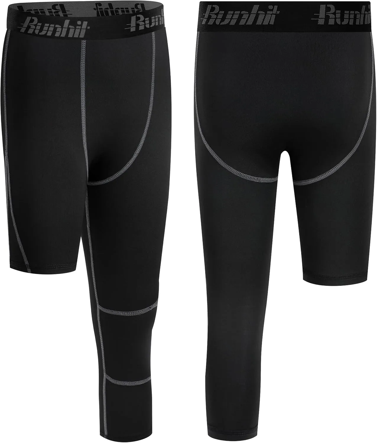 Runhit 3/4 One Leg Boys Compression Leggings,Athletic Tights Basketball Compression Pants,Youth Boys Base Layer Pants