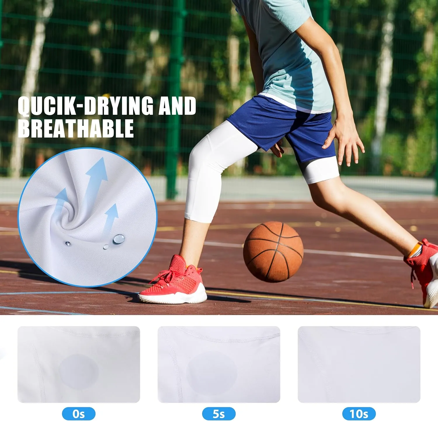 Runhit 3/4 One Leg Boys Compression Leggings,Athletic Tights Basketball Compression Pants,Youth Boys Base Layer Pants