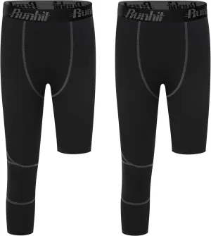 Runhit 3/4 One Leg Boys Compression Leggings,Athletic Tights Basketball Compression Pants,Youth Boys Base Layer Pants