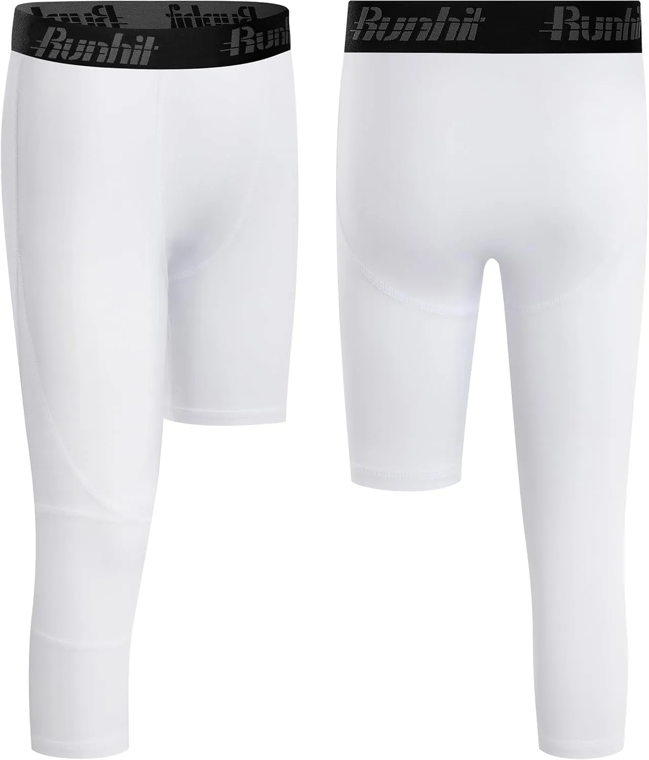 Runhit 3/4 One Leg Boys Compression Leggings,Athletic Tights Basketball Compression Pants,Youth Boys Base Layer Pants