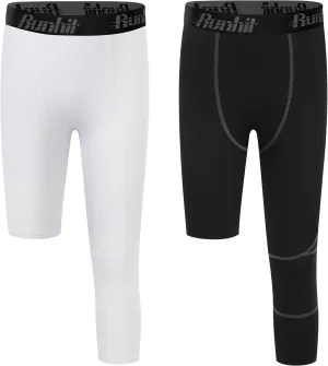 Runhit 3/4 One Leg Boys Compression Leggings,Athletic Tights Basketball Compression Pants,Youth Boys Base Layer Pants