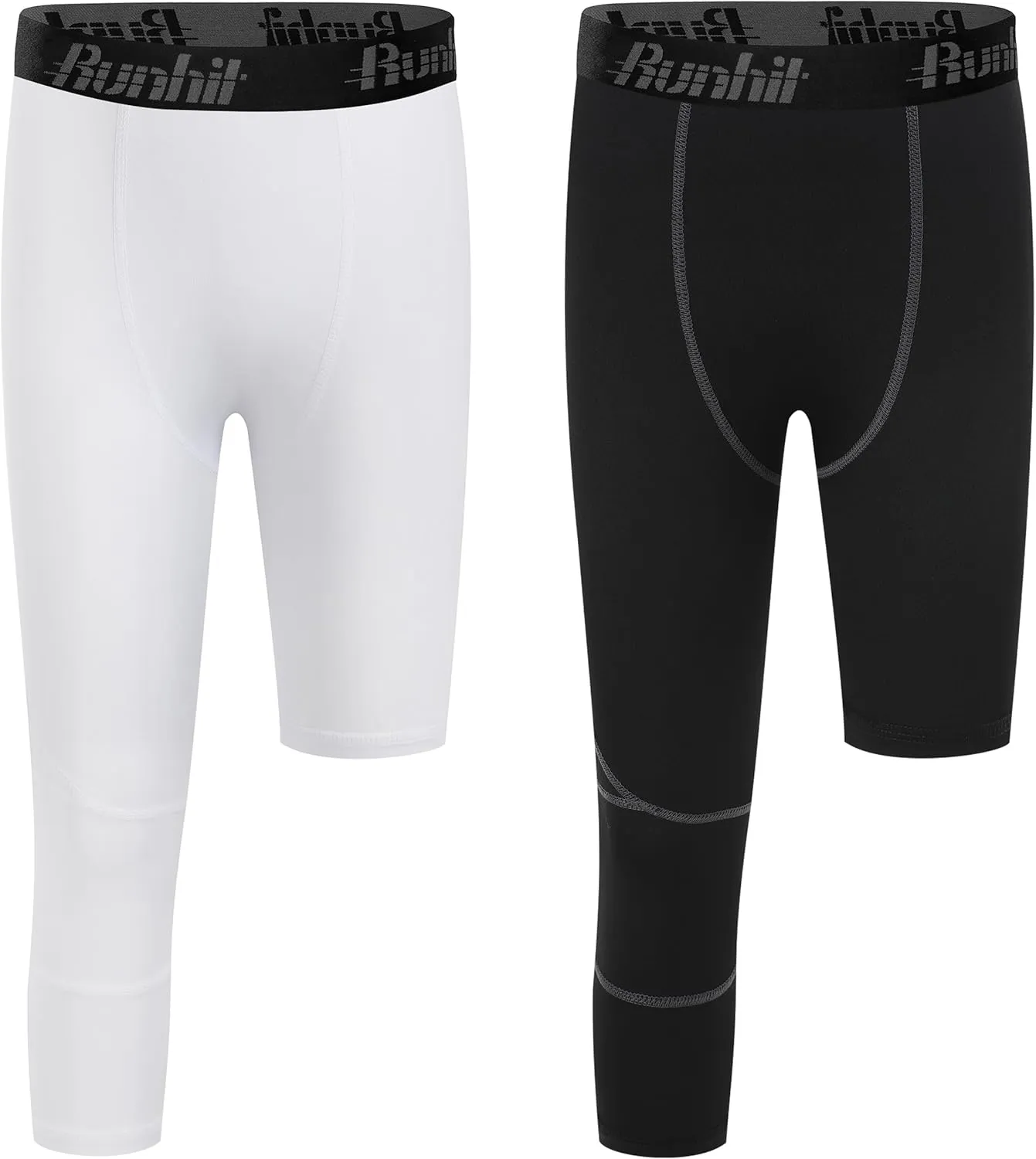 Runhit 3/4 One Leg Boys Compression Leggings,Athletic Tights Basketball Compression Pants,Youth Boys Base Layer Pants