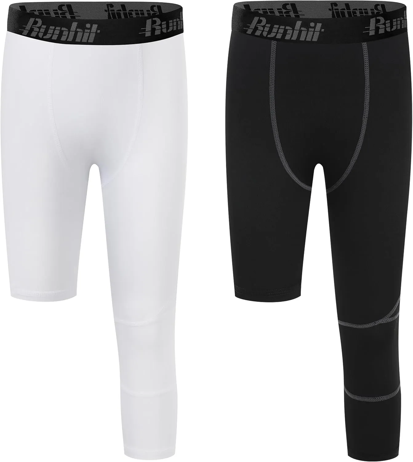Runhit 3/4 One Leg Boys Compression Leggings,Athletic Tights Basketball Compression Pants,Youth Boys Base Layer Pants