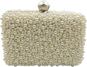 Sangeuhhlk Women's Pearl Evening Handbags Luxury Beaded Shoulder Crossbody Clutch Purse Wedding Party Prom Formal Bridal Bag