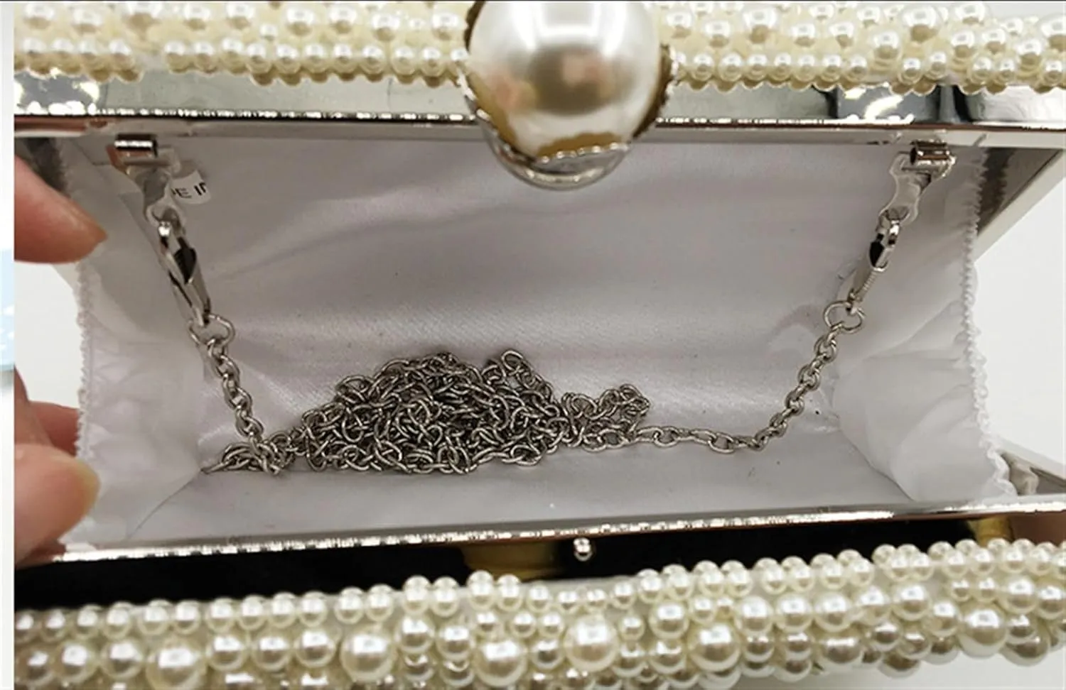 Sangeuhhlk Women's Pearl Evening Handbags Luxury Beaded Shoulder Crossbody Clutch Purse Wedding Party Prom Formal Bridal Bag