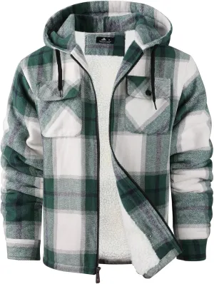 SCODI Men's Flannel Shirt Jacket Fleece Sherpa Lined Plaid Jackets Coat Full Zip Up Hoodie Winter Outwear