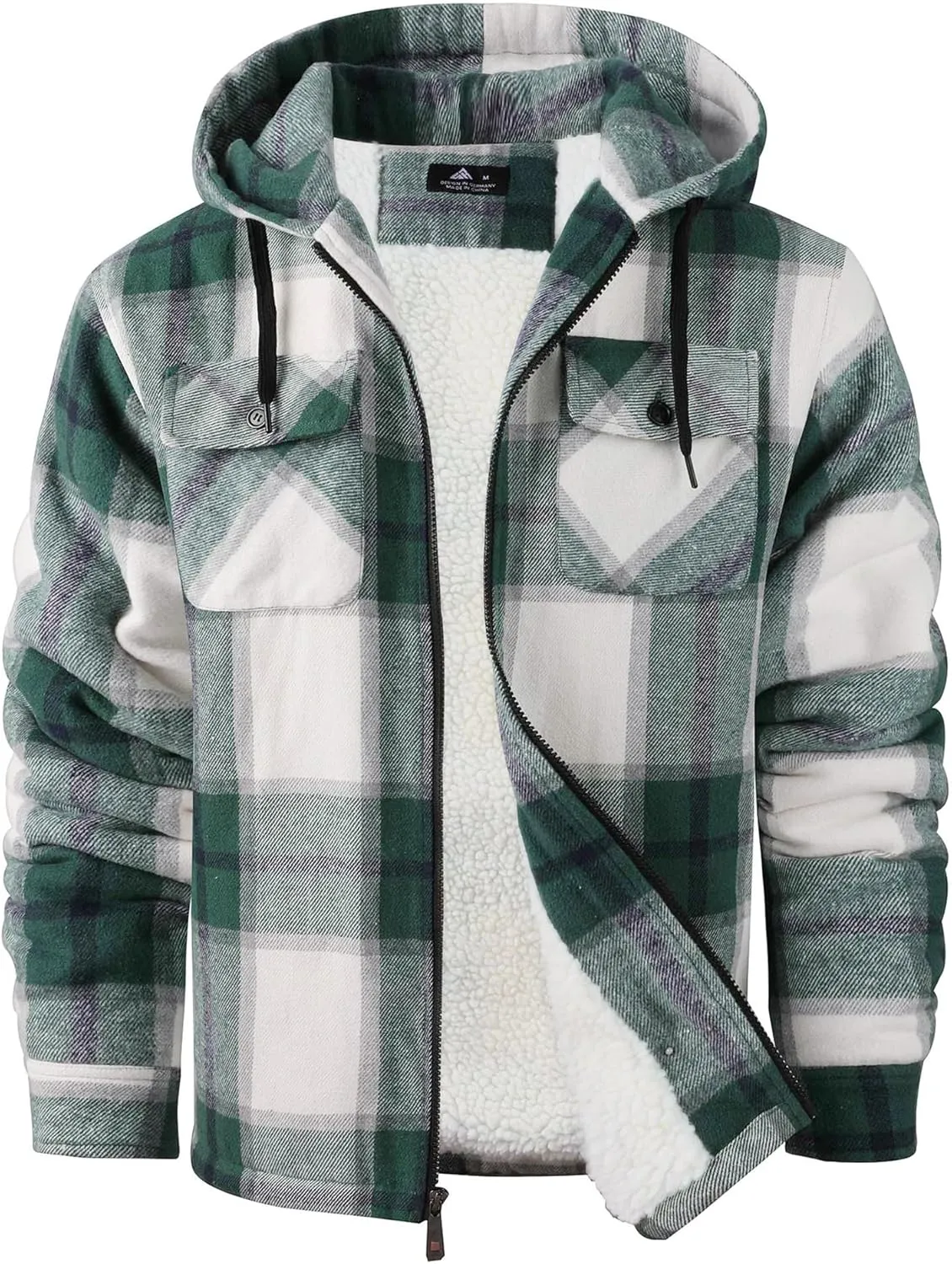 SCODI Men's Flannel Shirt Jacket Fleece Sherpa Lined Plaid Jackets Coat Full Zip Up Hoodie Winter Outwear