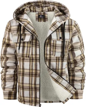 SCODI Men's Flannel Shirt Jacket Fleece Sherpa Lined Plaid Jackets Coat Full Zip Up Hoodie Winter Outwear