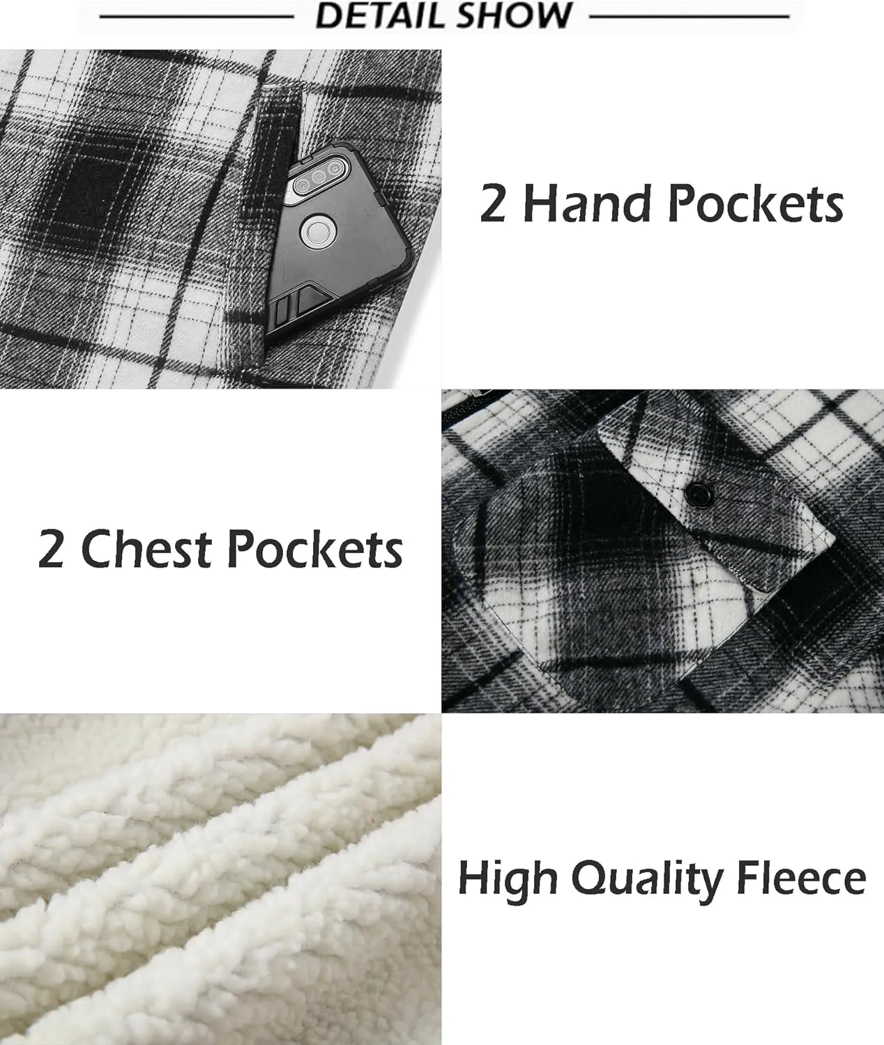 SCODI Men's Flannel Shirt Jacket Fleece Sherpa Lined Plaid Jackets Coat Full Zip Up Hoodie Winter Outwear