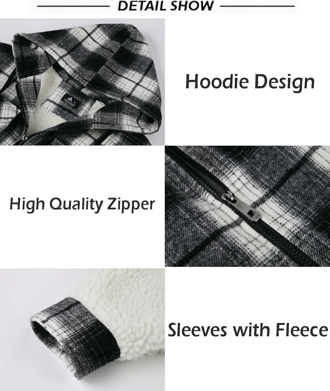 SCODI Men's Flannel Shirt Jacket Fleece Sherpa Lined Plaid Jackets Coat Full Zip Up Hoodie Winter Outwear