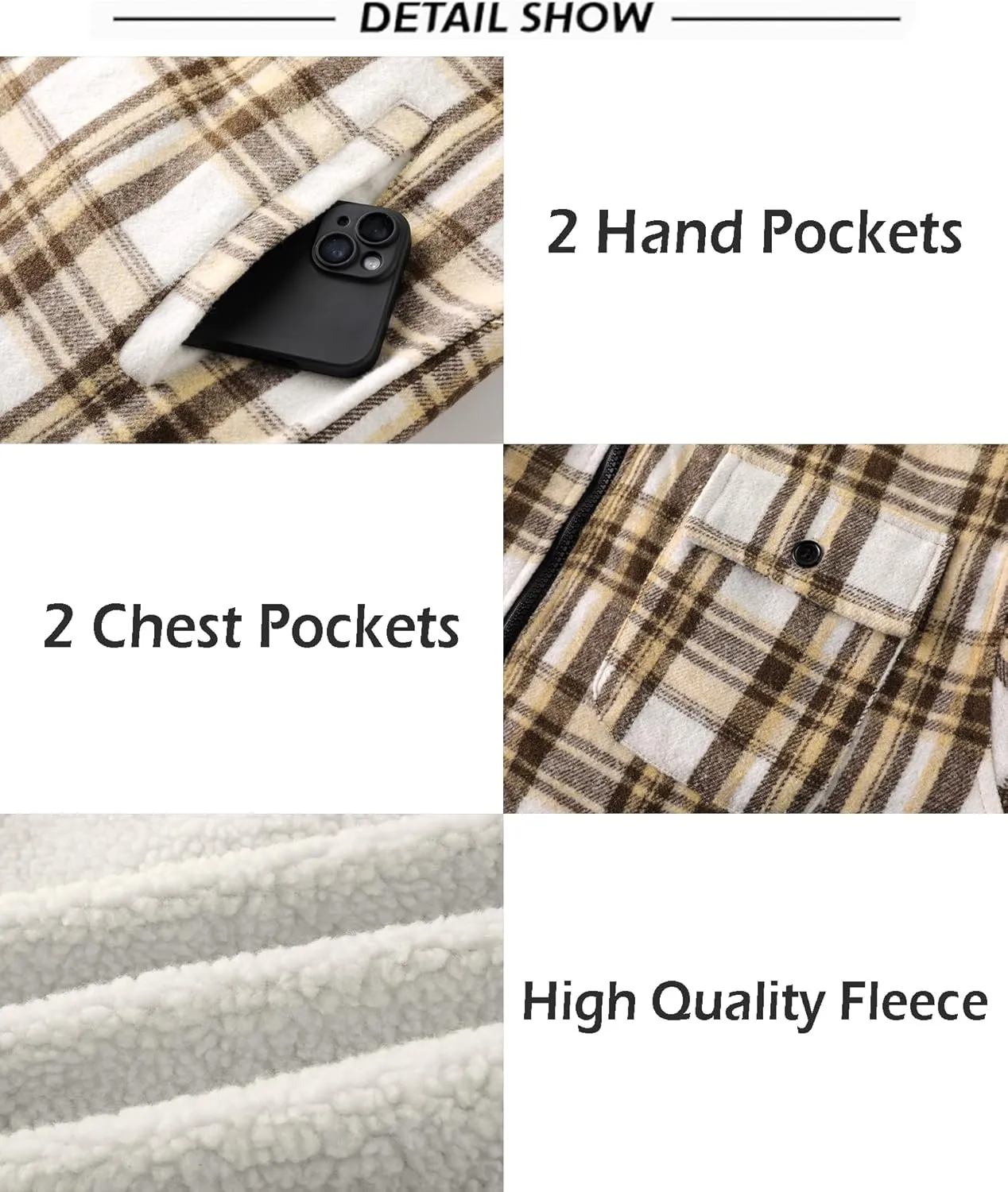 SCODI Men's Flannel Shirt Jacket Fleece Sherpa Lined Plaid Jackets Coat Full Zip Up Hoodie Winter Outwear