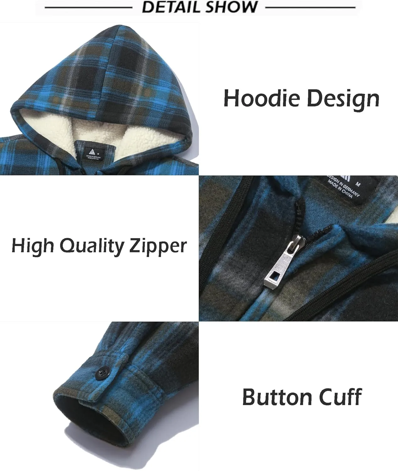 SCODI Men's Flannel Shirt Jacket Fleece Sherpa Lined Plaid Jackets Coat Full Zip Up Hoodie Winter Outwear