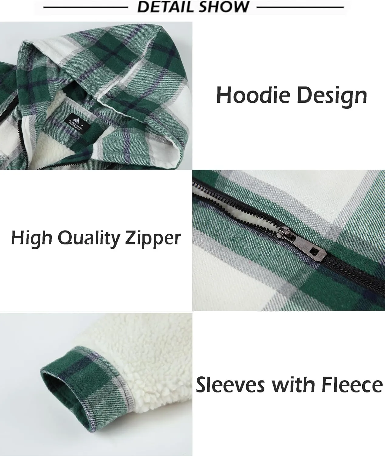 SCODI Men's Flannel Shirt Jacket Fleece Sherpa Lined Plaid Jackets Coat Full Zip Up Hoodie Winter Outwear