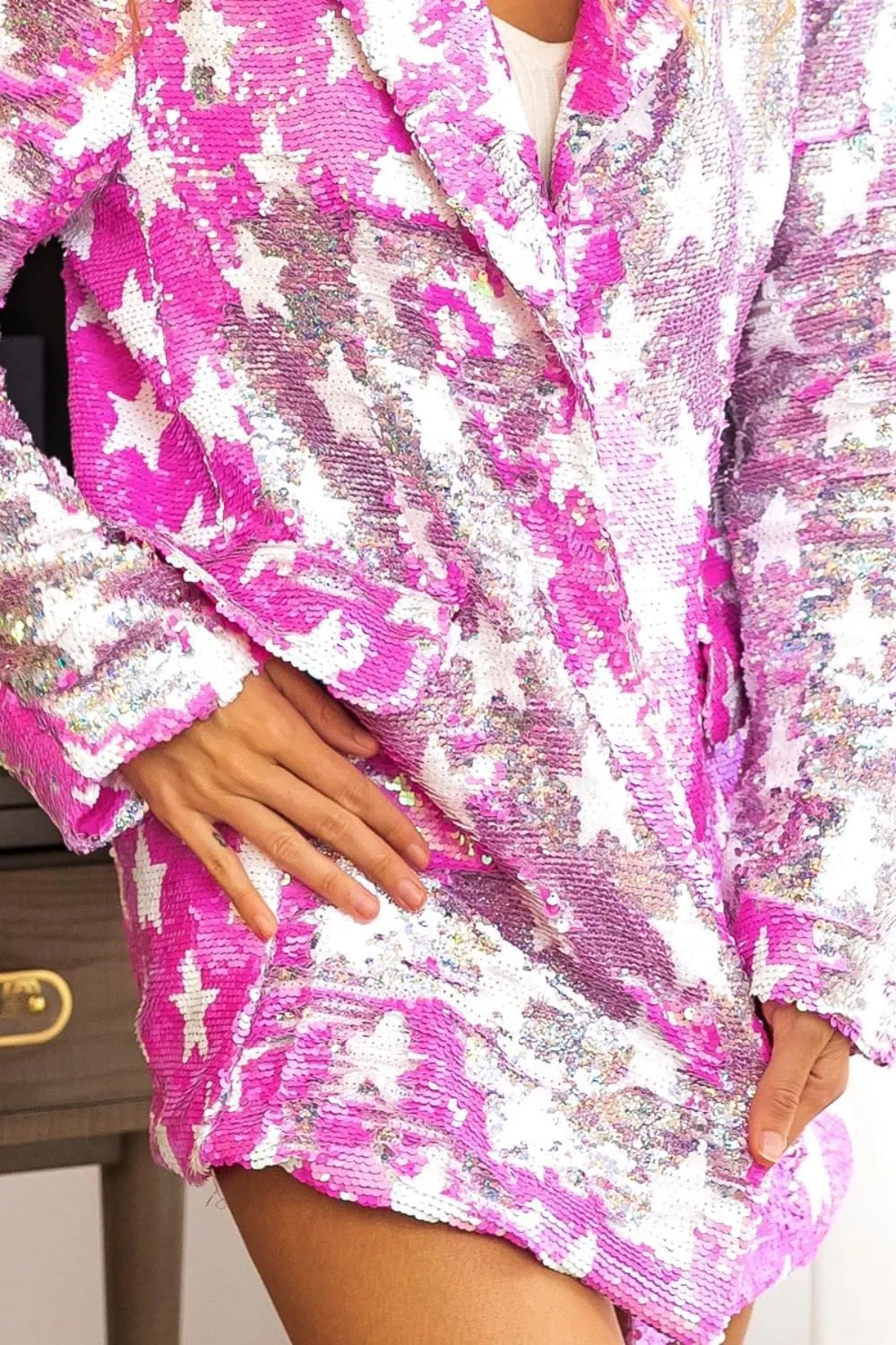 Sequin Star Pattern Blazer, Hot Pink
