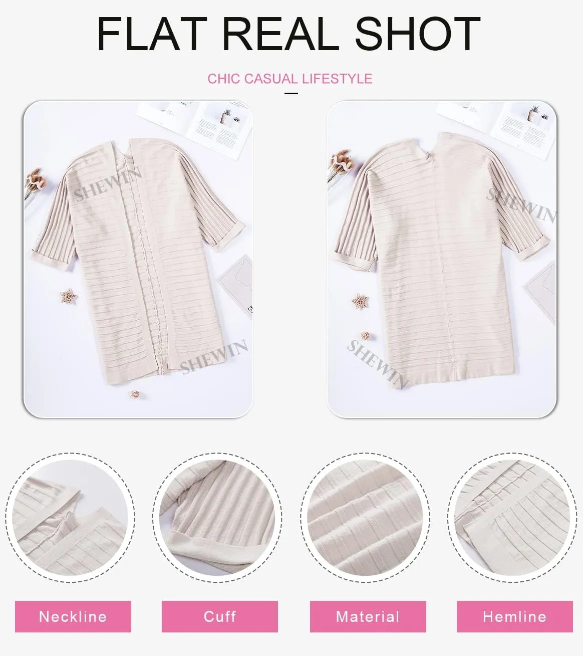 SHEWIN Women's Casual 3/4 Short Sleeve Open Front Lightweight Cable Knit Kimono Cardigan Sweaters