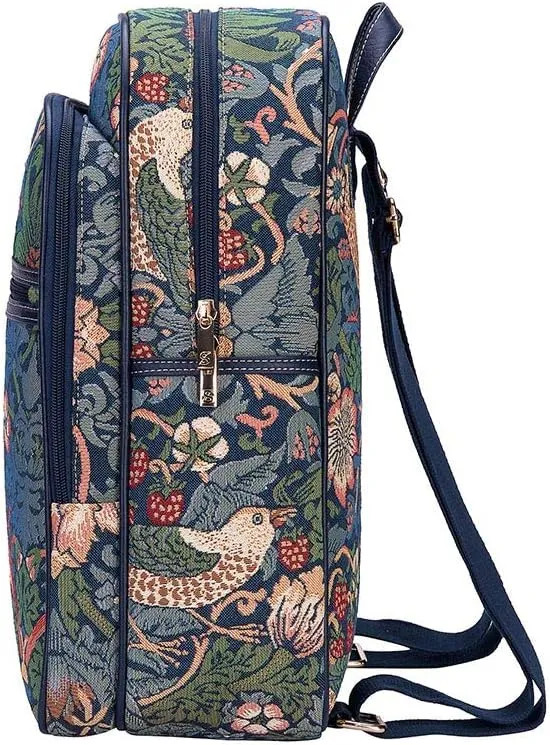 Signare Tapestry Backpack for Women Computer Rucksack Knapsack bookbags for women In William Morris Strawberry Thief Blue Design (BKPK-STBL)