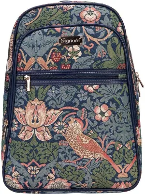 Signare Tapestry Backpack for Women Computer Rucksack Knapsack bookbags for women In William Morris Strawberry Thief Blue Design (BKPK-STBL)