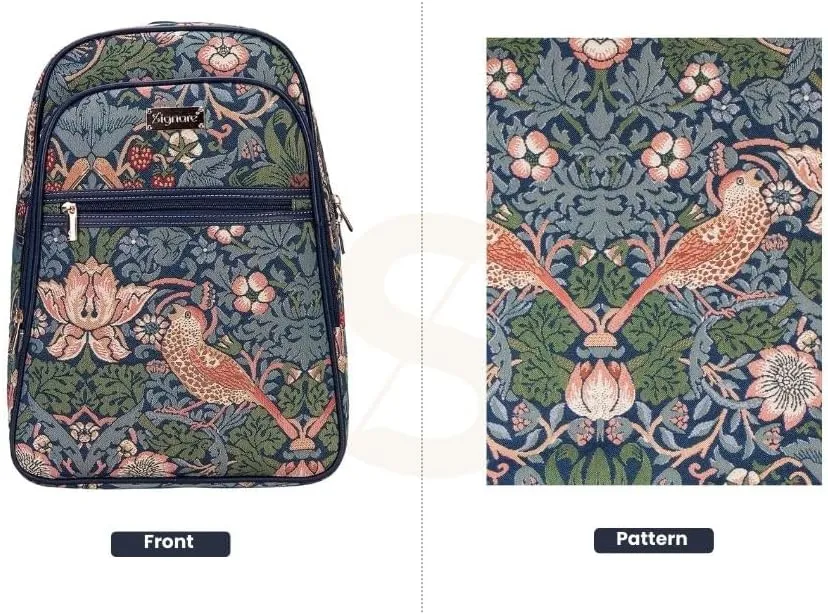 Signare Tapestry Backpack for Women Computer Rucksack Knapsack bookbags for women In William Morris Strawberry Thief Blue Design (BKPK-STBL)