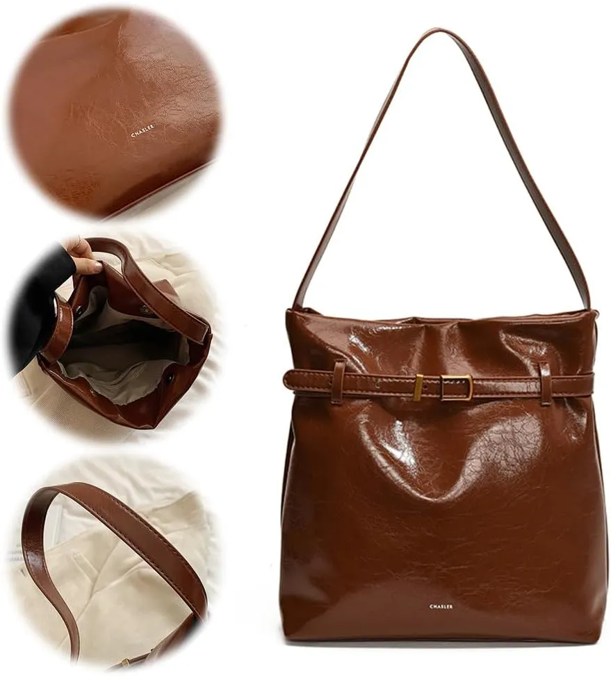 Slouchy Hobo Bucket Bag for Women PU Leather Shopper Tote for Work Travel Satchel Shoulder Bag Black/White/Red/Brown