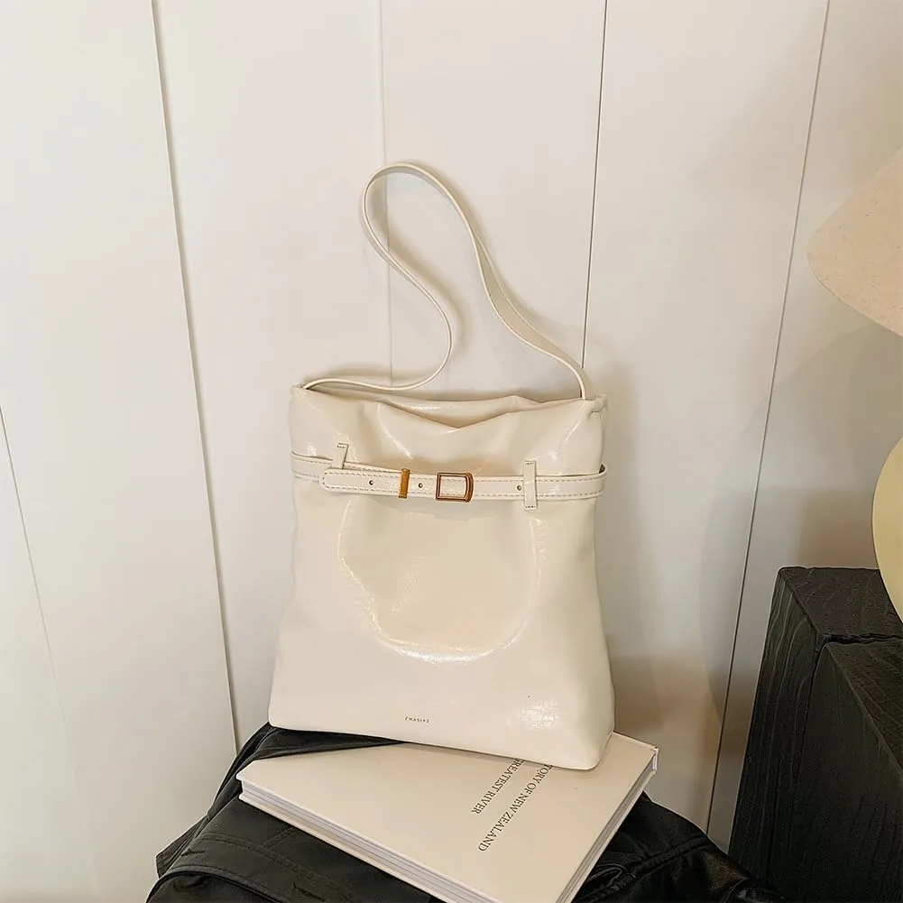 Slouchy Hobo Bucket Bag for Women PU Leather Shopper Tote for Work Travel Satchel Shoulder Bag Black/White/Red/Brown