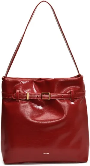 Slouchy Hobo Bucket Bag for Women PU Leather Shopper Tote for Work Travel Satchel Shoulder Bag Black/White/Red/Brown