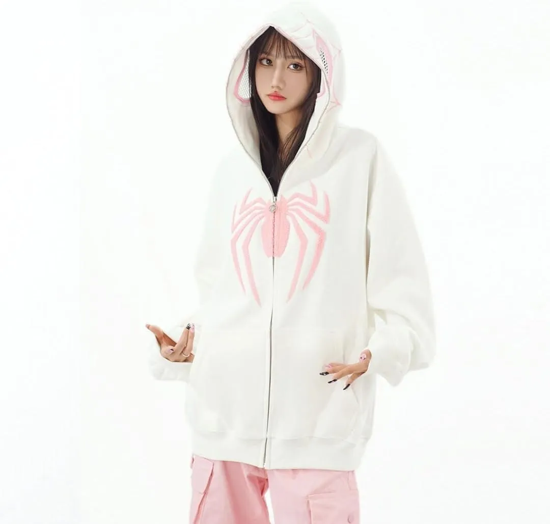 Spider Hoodie Y2k Jacket Women Men Cute Hoodie Oversized Full Zip Up Graphic Hoodies Kawaii Hip Hop Sweatshirt