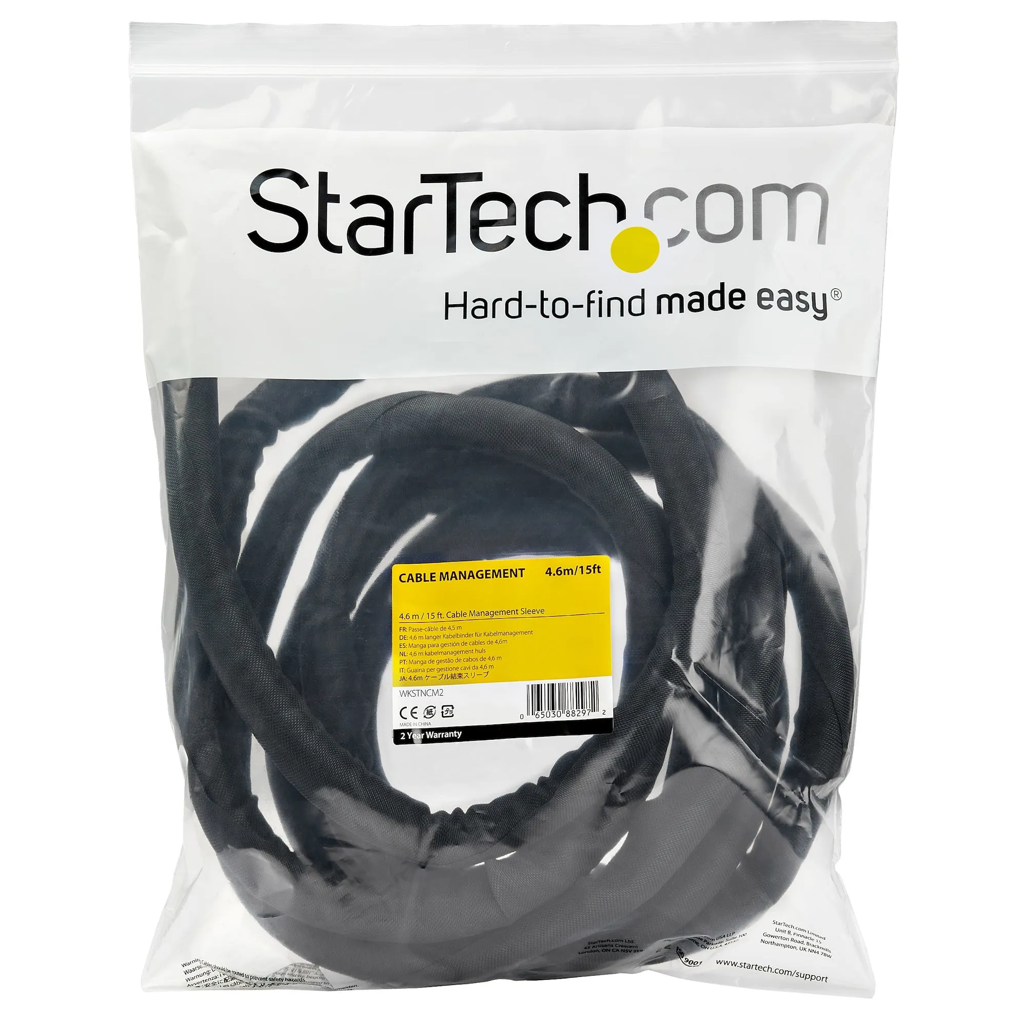 Startech.Com 15' / 4.6 M Cable Management Sleeve - Trimmable Fabric - Cord Concealer - Wire Hider - Cord Organizer (Wkst