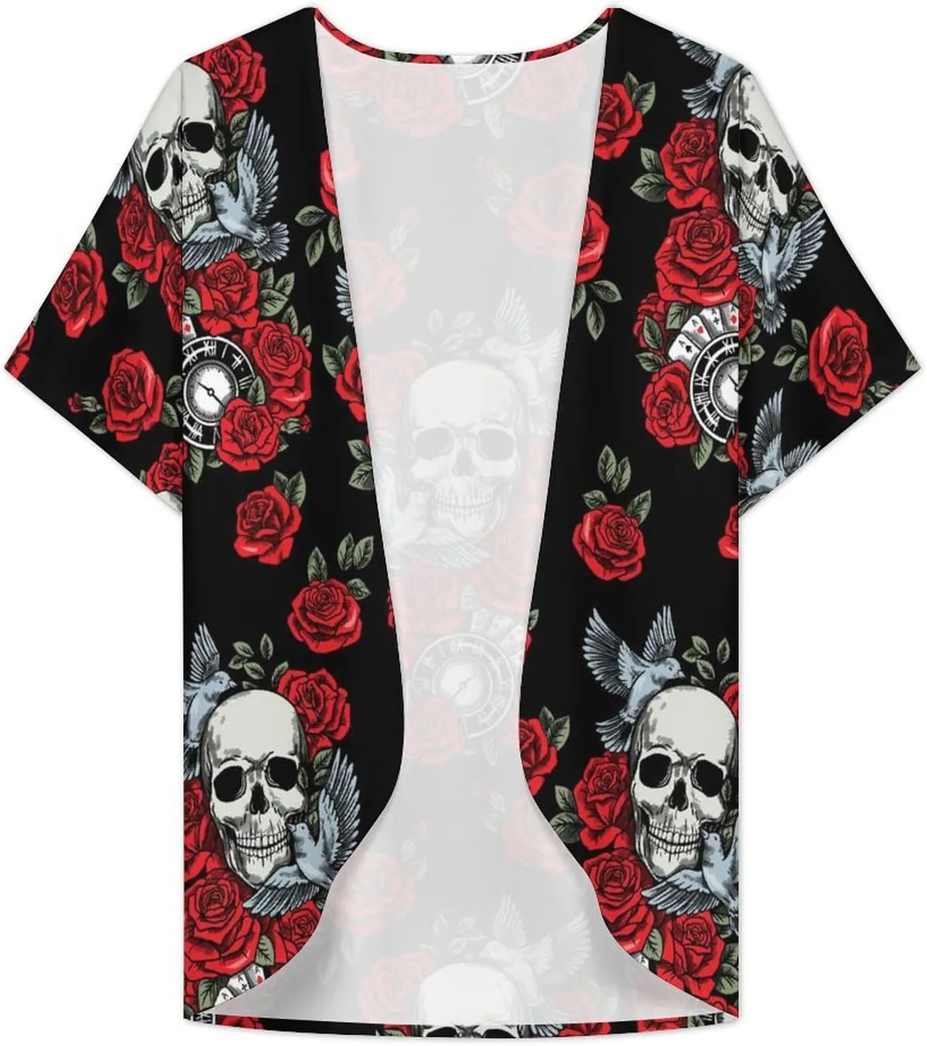 Summer Casual Short Sleeve Beach Kimono Coverup, Loose Fit Blouse Top Fashion Open Front Cardigan