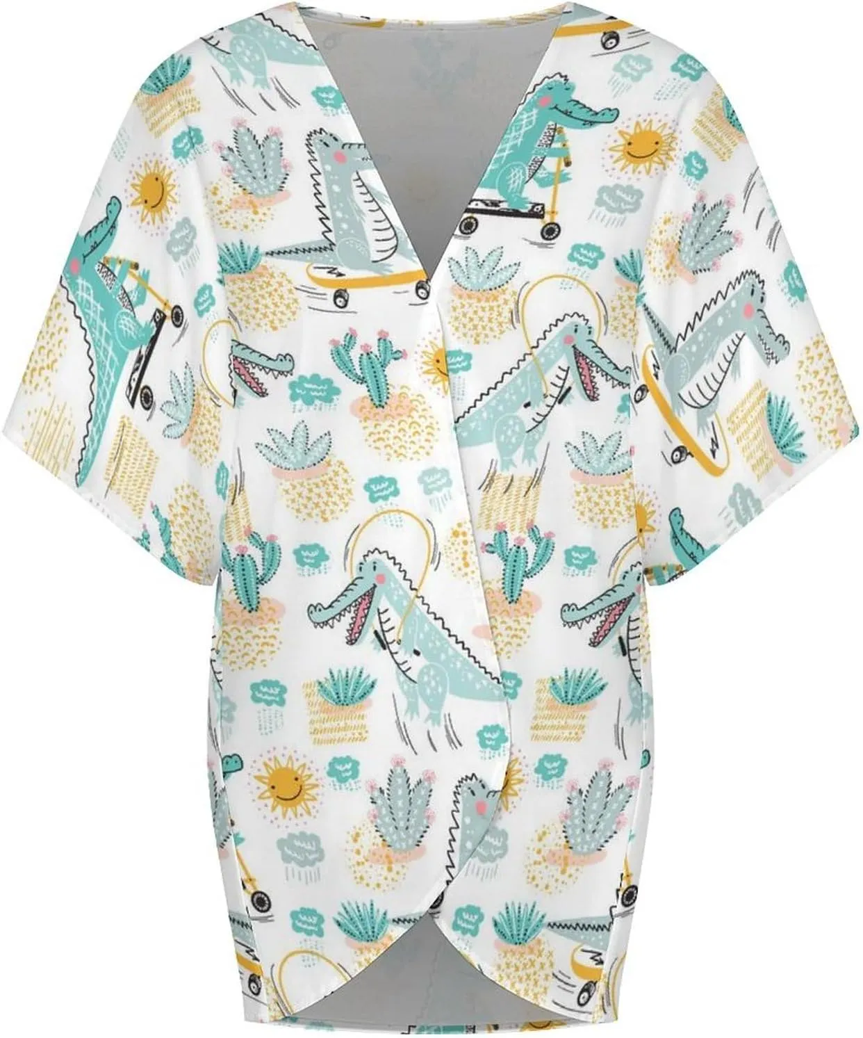 Summer Casual Short Sleeve Beach Kimono Coverup, Loose Fit Blouse Top Fashion Open Front Cardigan