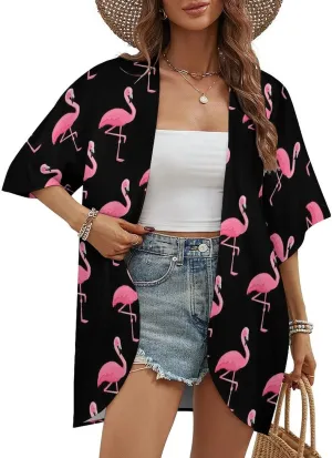 Summer Casual Short Sleeve Beach Kimono Coverup, Loose Fit Blouse Top Fashion Open Front Cardigan