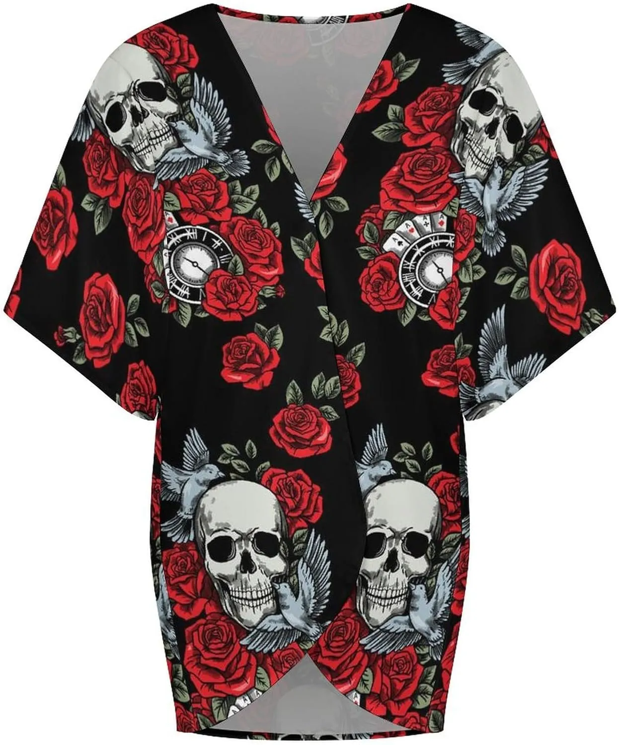 Summer Casual Short Sleeve Beach Kimono Coverup, Loose Fit Blouse Top Fashion Open Front Cardigan