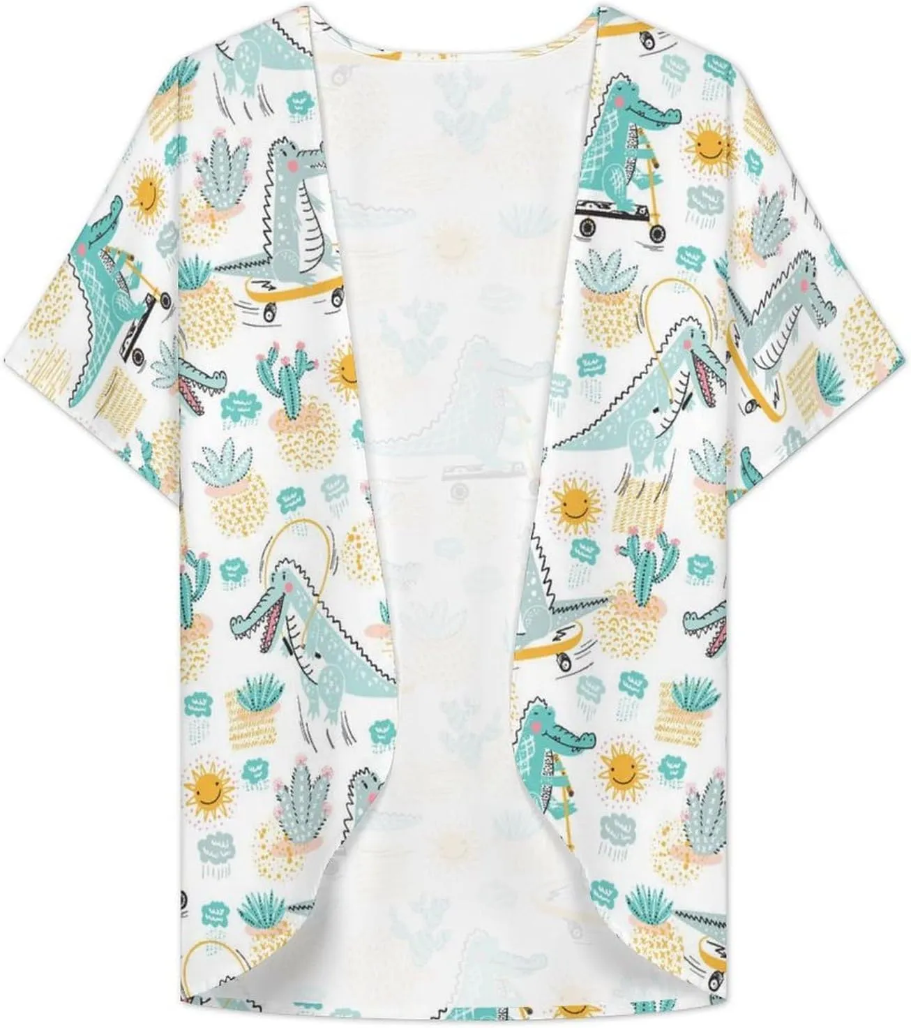 Summer Casual Short Sleeve Beach Kimono Coverup, Loose Fit Blouse Top Fashion Open Front Cardigan