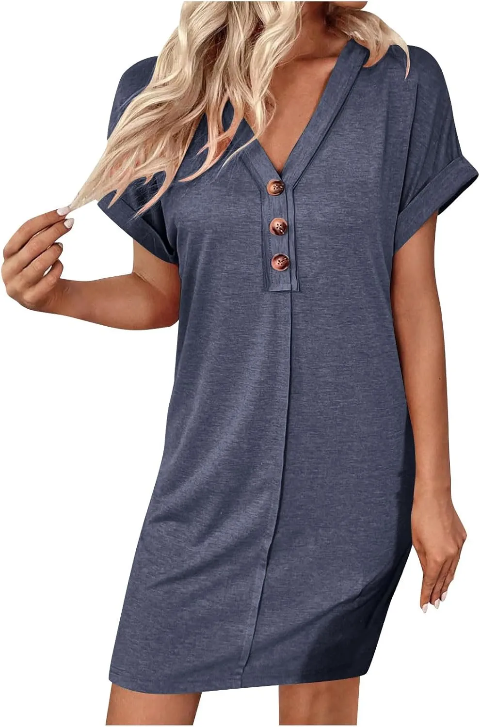 Summer Dresses for Women 2025 V Neck Dressy Casual Elegant Party Dress Trendy Rolled-Up Short Sleeve Beach Mini Dress