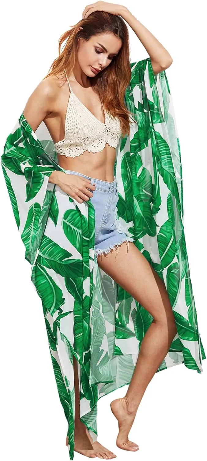 SweatyRocks Women's Flowy Kimono Cardigan Open Front Maxi Dress