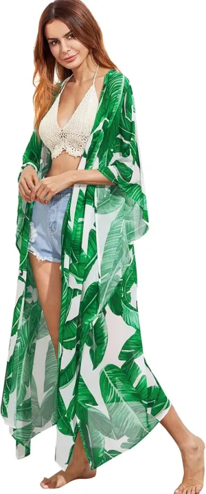 SweatyRocks Women's Flowy Kimono Cardigan Open Front Maxi Dress