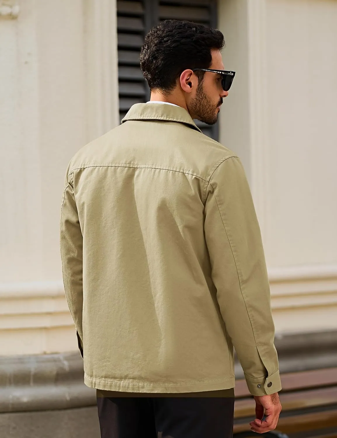 TACVASEN Men's Cotton Jacket Full Zip Up Lightweight Jackets Turndown Collar Business Casual Windbreaker with 3 Pockets
