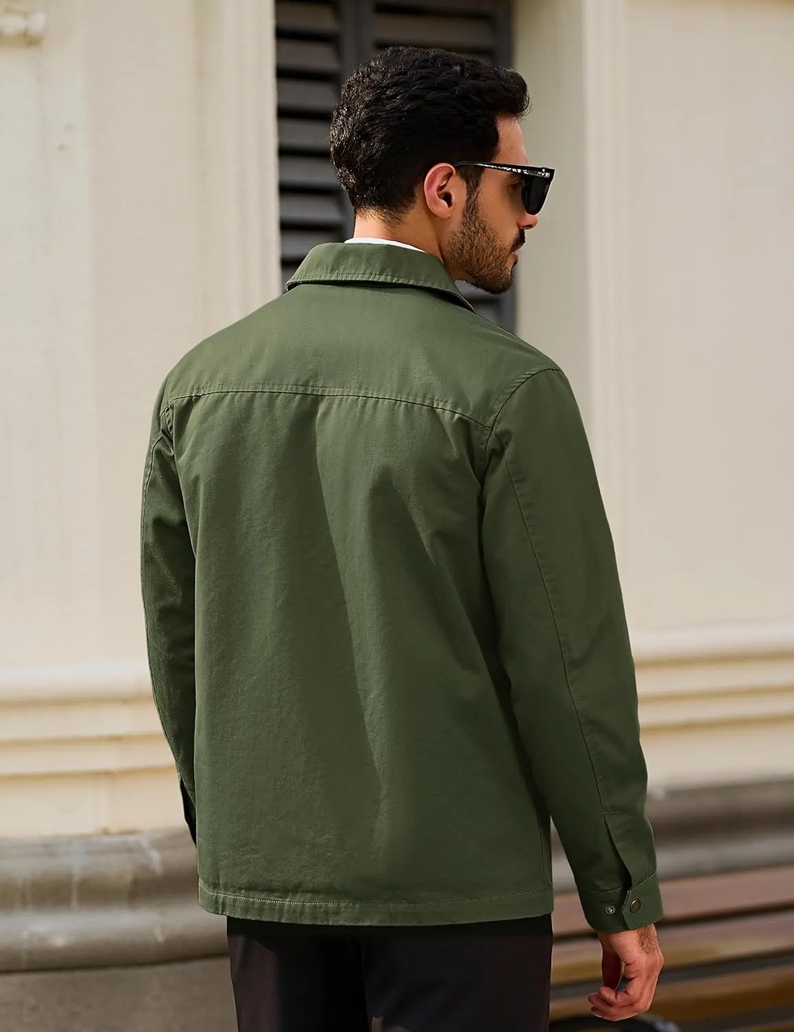 TACVASEN Men's Cotton Jacket Full Zip Up Lightweight Jackets Turndown Collar Business Casual Windbreaker with 3 Pockets