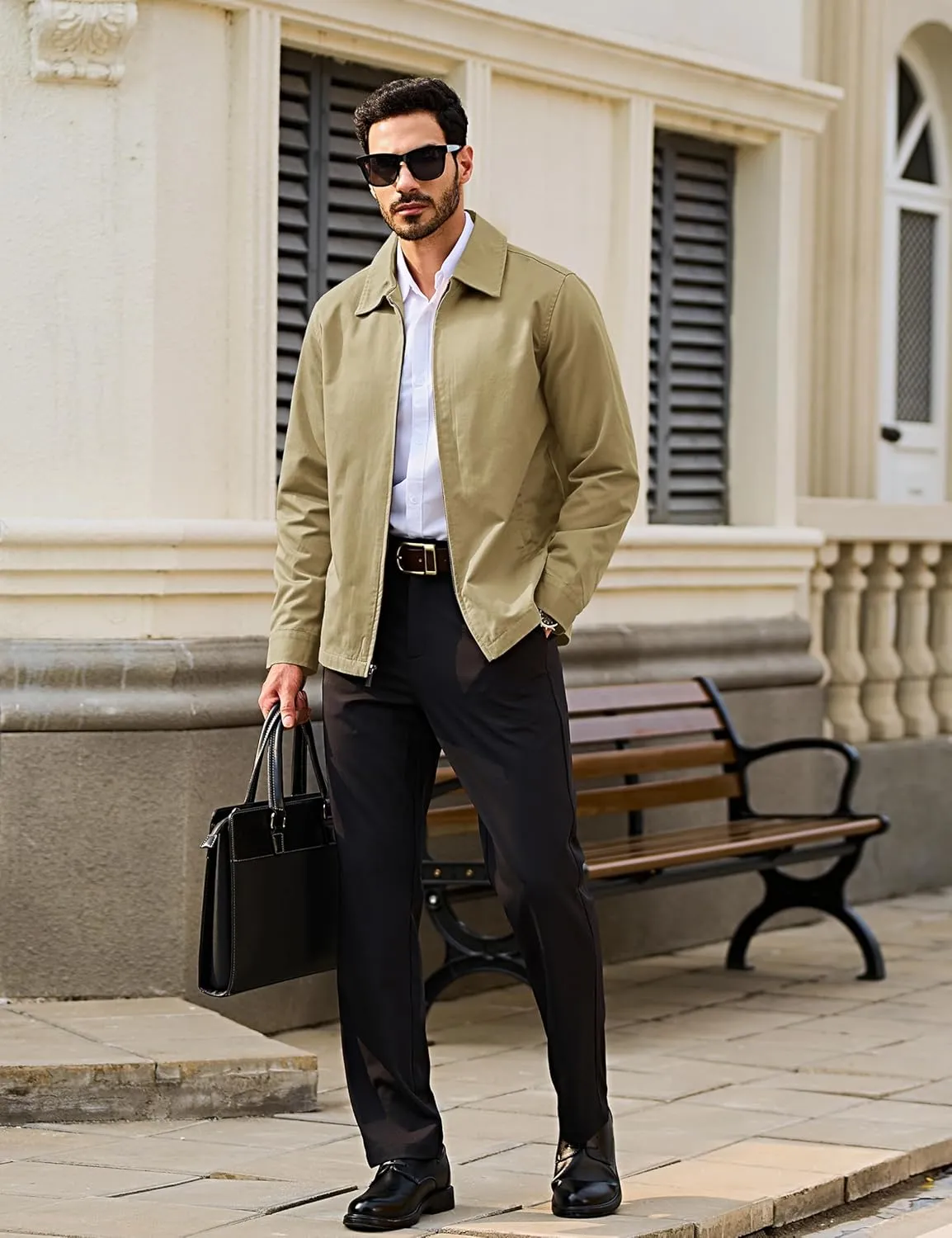 TACVASEN Men's Cotton Jacket Full Zip Up Lightweight Jackets Turndown Collar Business Casual Windbreaker with 3 Pockets