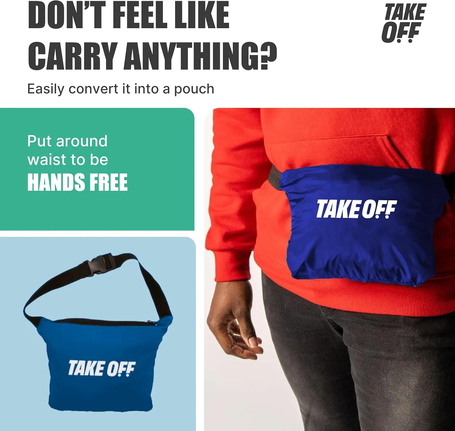 TAKE OFF 3-in-1 Convertible Waterproof Rain Jacket & Travel Duffle Bag for Men & Women  Lightweight Packable Windbreaker with Kangaroo Pocket, Go from Pouch to Jacket for Commuting, Hiking & Outdoors