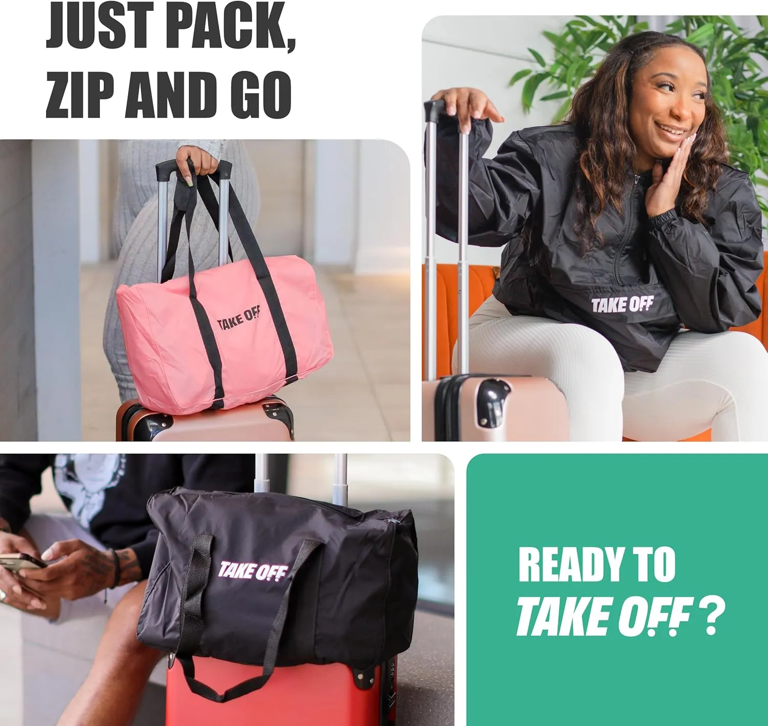TAKE OFF 3-in-1 Convertible Waterproof Rain Jacket & Travel Duffle Bag for Men & Women  Lightweight Packable Windbreaker with Kangaroo Pocket, Go from Pouch to Jacket for Commuting, Hiking & Outdoors