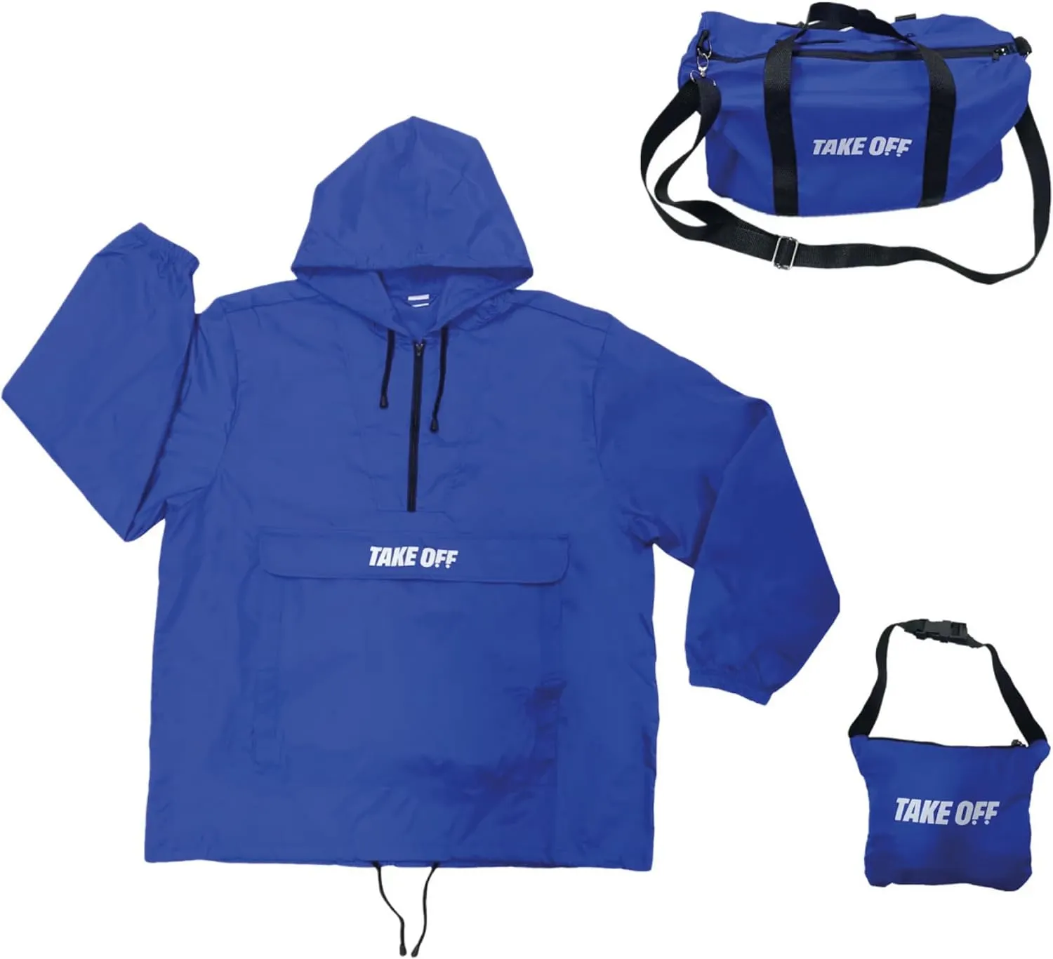 TAKE OFF 3-in-1 Convertible Waterproof Rain Jacket & Travel Duffle Bag for Men & Women  Lightweight Packable Windbreaker with Kangaroo Pocket, Go from Pouch to Jacket for Commuting, Hiking & Outdoors